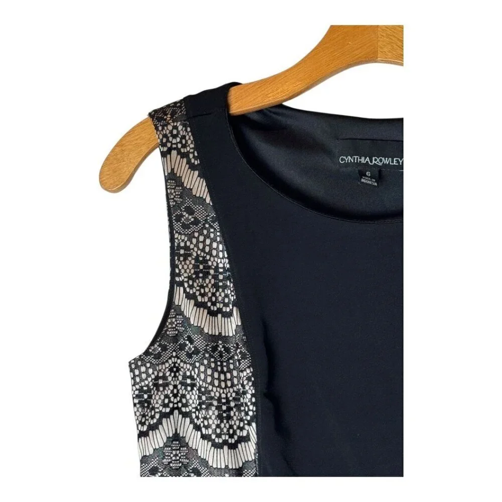 Cynthia Rowley Dress Women 6 Black Nude Lace Jersey Knit Sleeveless Sheath Party